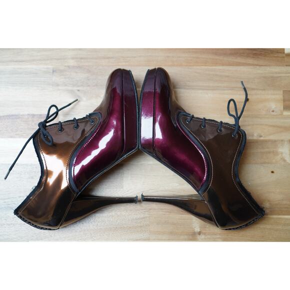 Lanvin Colorblock Patent Leather Lace Up Ankle Heel Boots Booties Size 37.5 - Picture 7 of 14